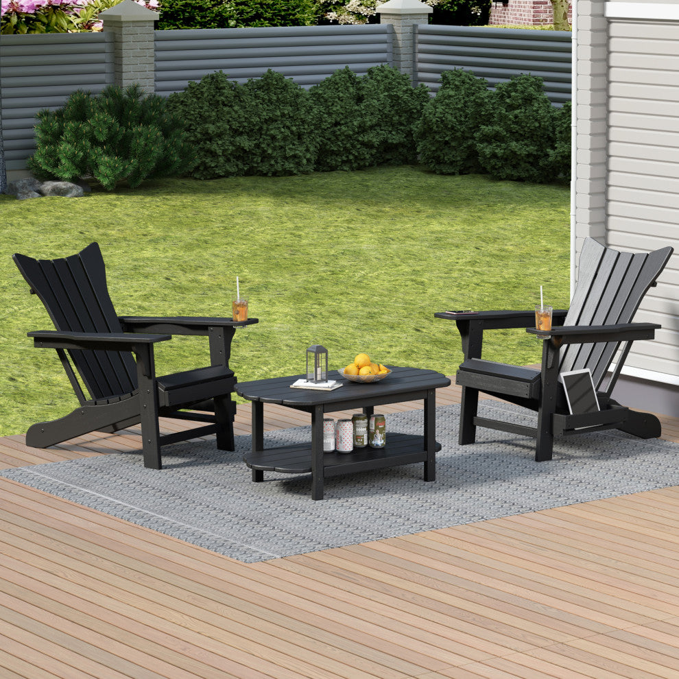 Modern Plastic Weather-Resistant Adirondack Chairs, Black