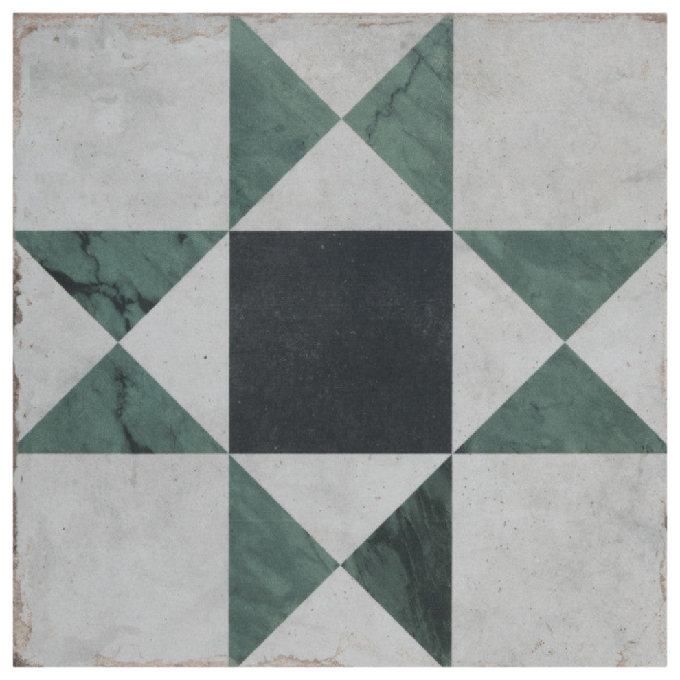 Renaissance Deco Emerald Cross Porcelain Floor and Wall Tile