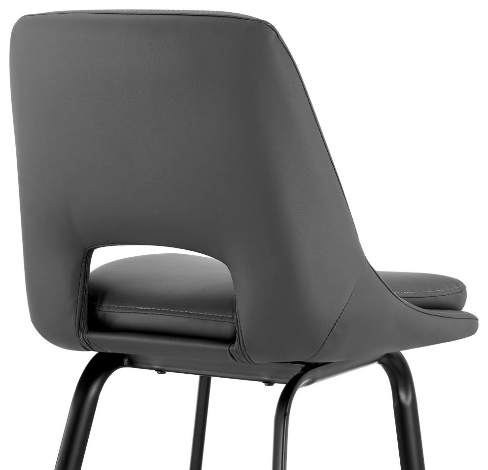 26" Elegant Gray Faux Leather and Black Metal Armless Swivel Counter Stool