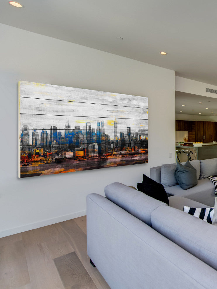 "New York Colors" Print on White Wood, 60"x30"