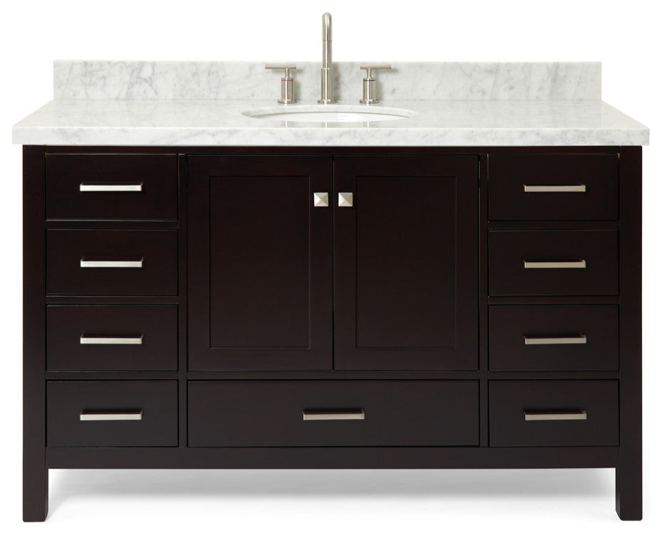 ARIEL Cambridge 55" Single Oval Sink Bathroom Vanity Espresso With Marble Top