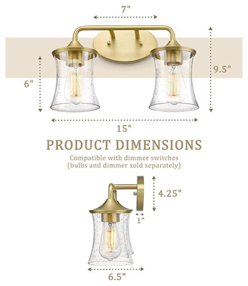2-Light brushed gold vanity light Glass& Metal led light led Wall light fixtures