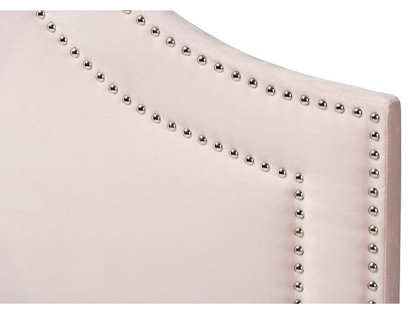 Light Pink Velvet Fabric Upholstered Queen Size Headboard