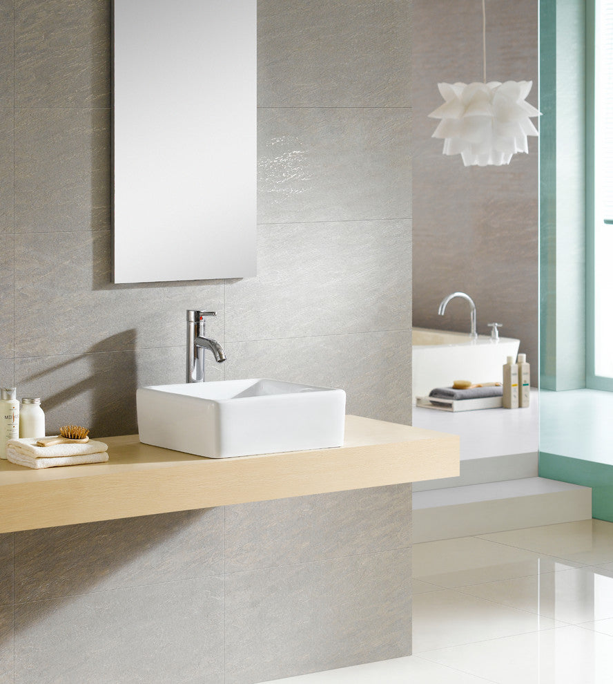 Fine Fixtures White Vitreous China Square Modern Vessel Sink