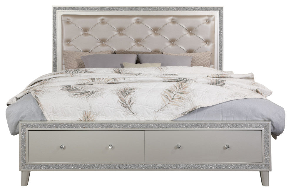 ACME Sliverfluff Eastern King Bed With Storage, PU and Champagne