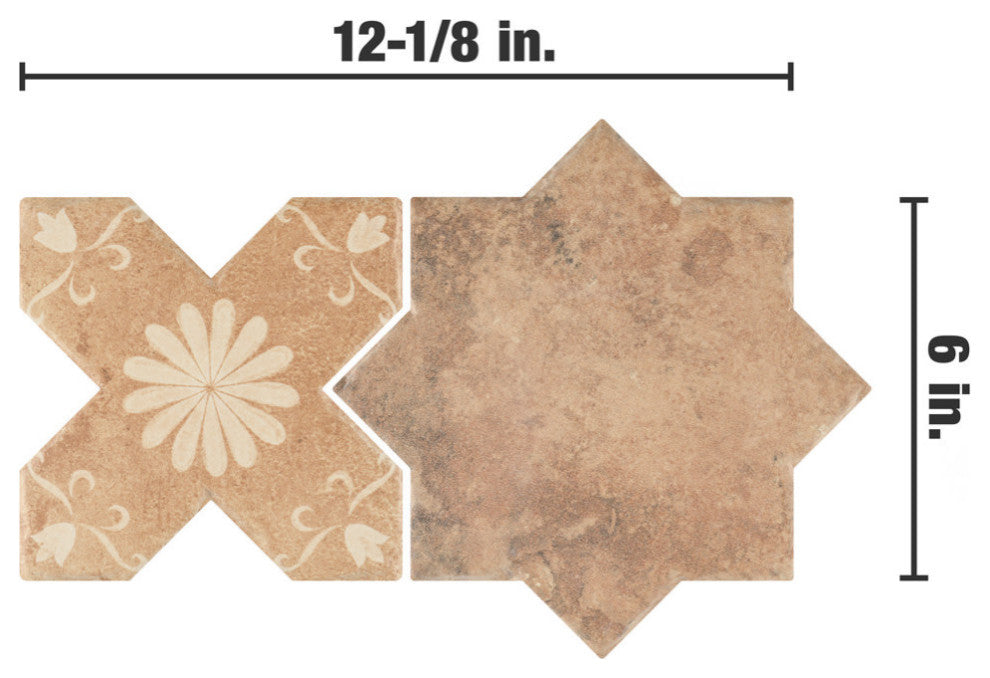 SomerTile Tech Land Star Fire/Cross Fire Temple 6" x 12-1/8" Floor and Wall Tile