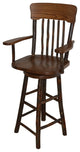 Hickory Panel Back Swivel Bar Chair with Arms, Walnut