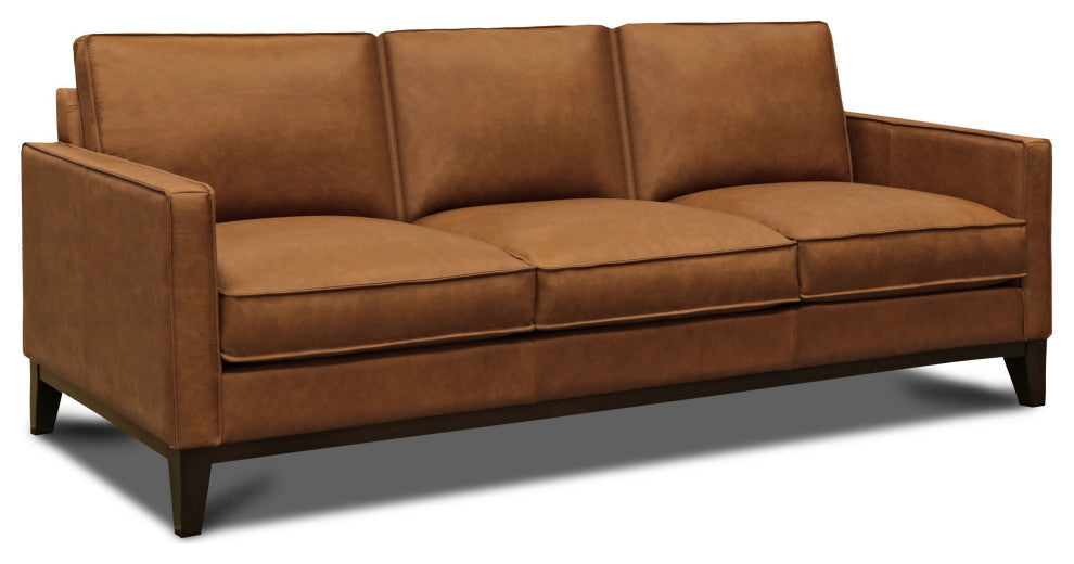 Metropole 100% Top Grain Pull Up Leather Mid-century Sofa