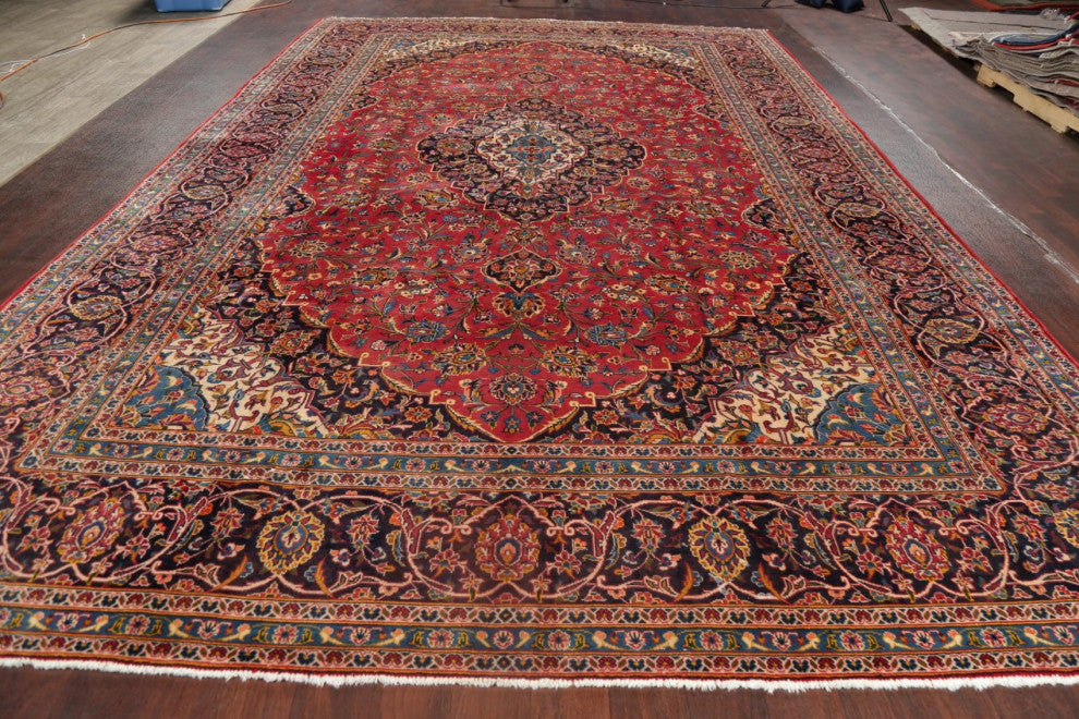 Consigned, Traditional Handmade Vintage Oriental Persian Area Rug, Red, 10x15