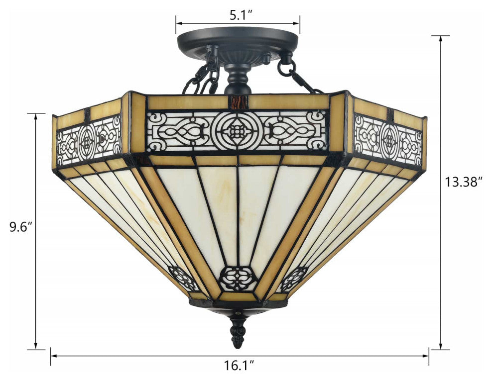 Tiffany Style Ceiling Light Stained Glass Semi Flush Mount Light
