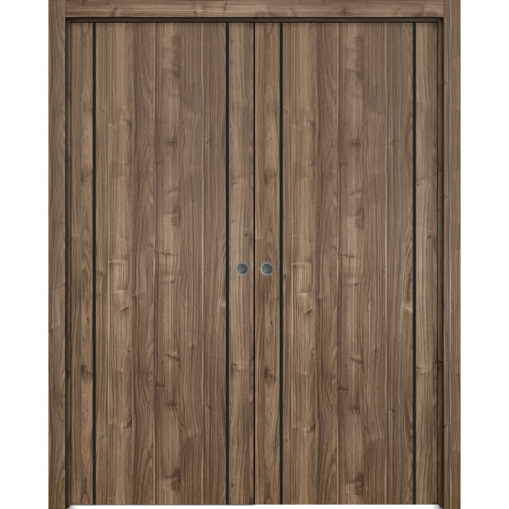 French Double Pocket Doors 84x96 | Planum 0016 White Silk | Kit Trims Rail