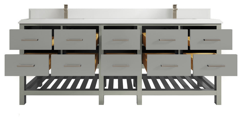 Parker 84 Double Sink Bath Vanity in Elephant Skin Gray  1.5" White Quartz