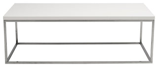 Teresa Rectangular Coffee Table, White Lacquer/Polished Stainless Steel