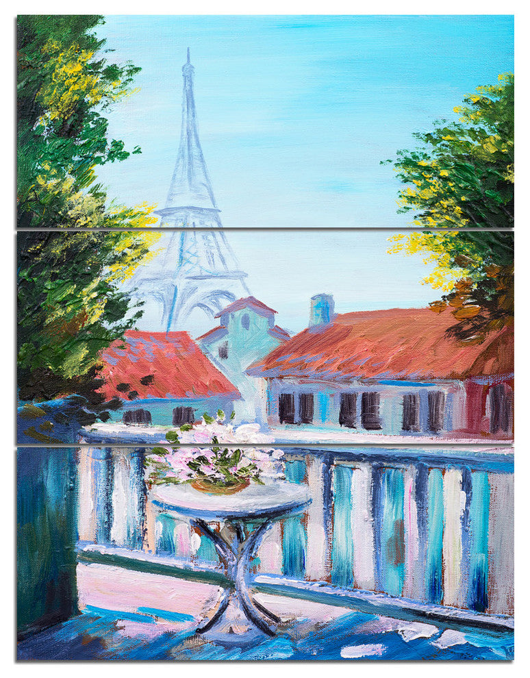 "Eiffel Tower Long View" Glossy Metal Wall Art, 3 Panels, 28"x36"