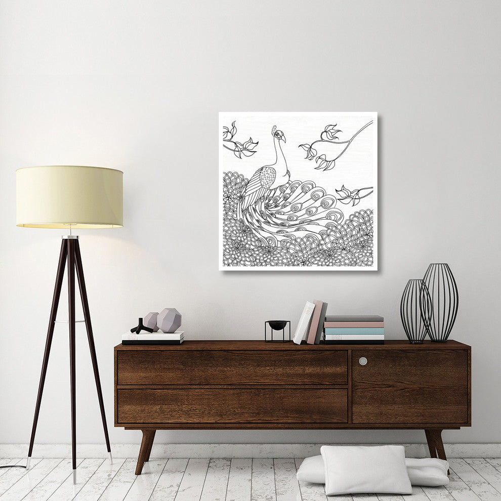"Palace Peacock I Black and White" Digital Paper Print by Elyse DeNeige, 38"x38"