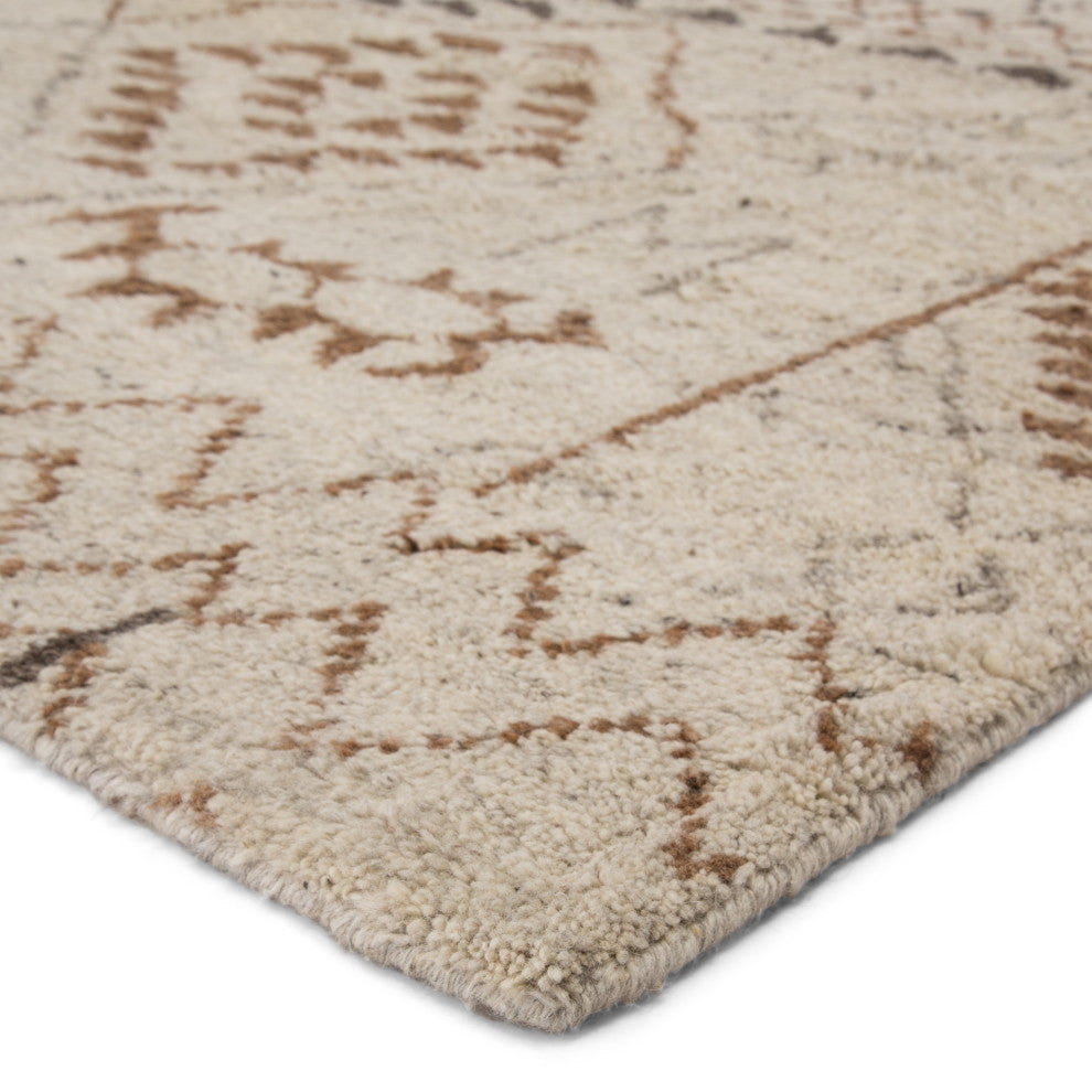 Jaipur Living Zamunda Hand-Knotted Geometric Cream/Brown Area Rug, 9'x12'