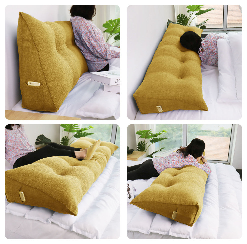 Bed Wedge Pillow, Daybed Back Support, Lumbar Pillow, Reading Wedge, Linen Gold, 76x20x8