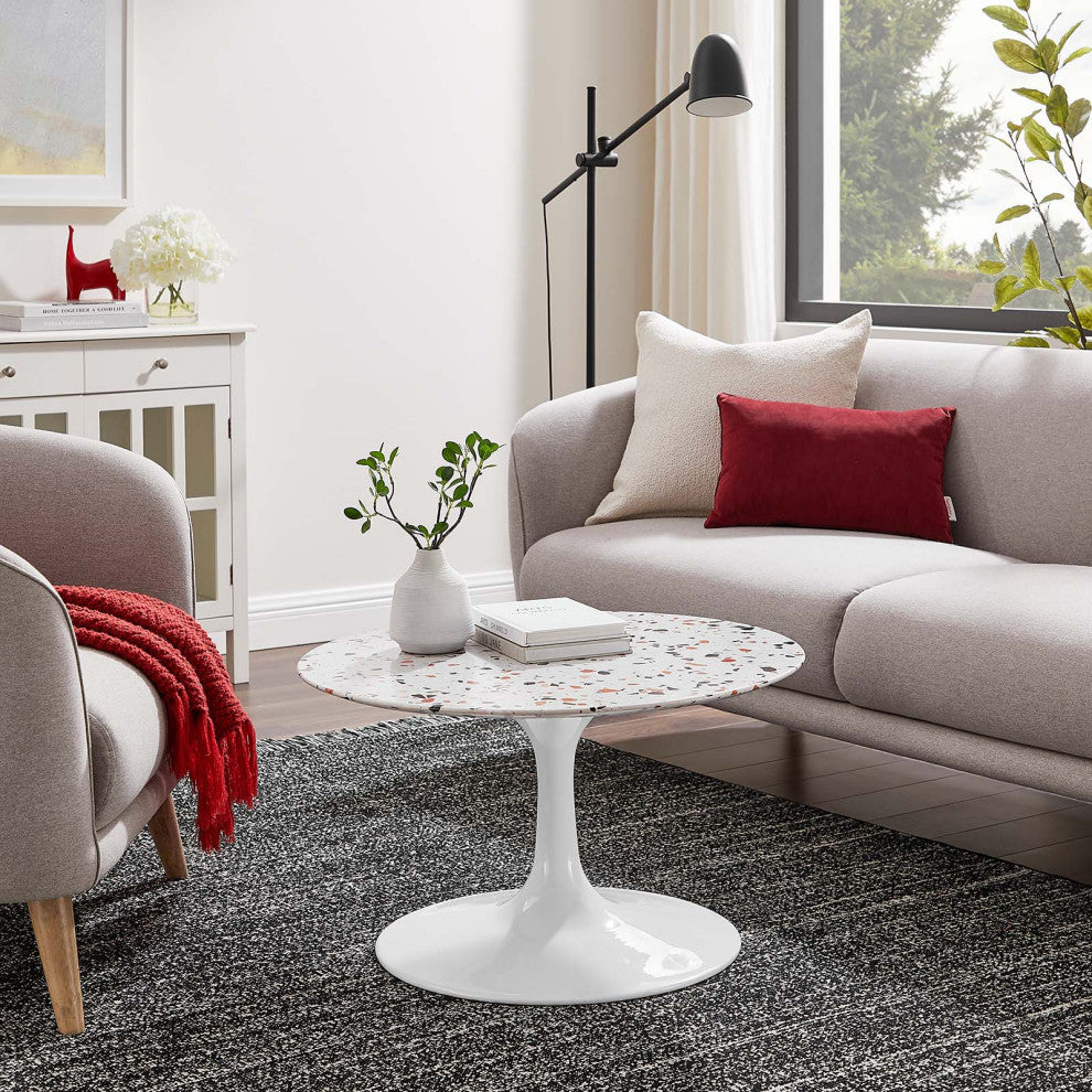 Lippa 28" Round Terrazzo Coffee Table, White White