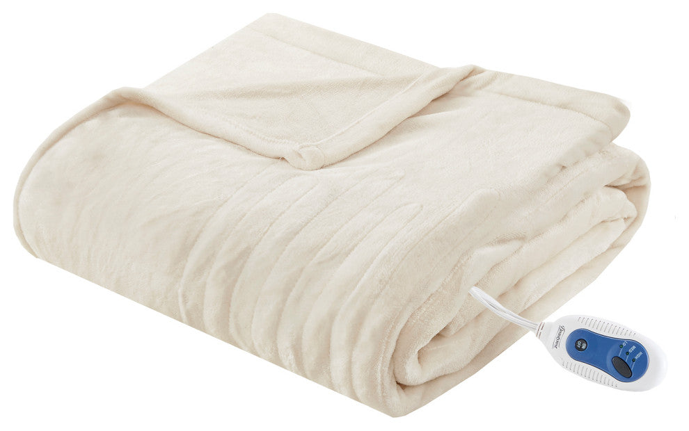 Beautyrest Knitted Solid Microlight Heated Throw, Ivory