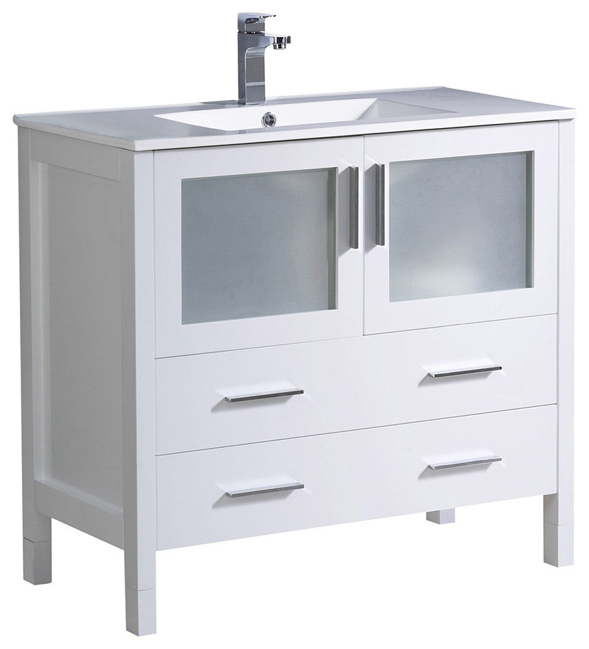 Torino 36" Bathroom Cabinet, Base: White, With Top, Integrated Sink