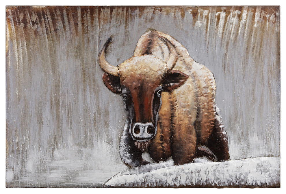 "Buffalo" Mixed Media Iron Hand Painted Dimensional Wall Art
