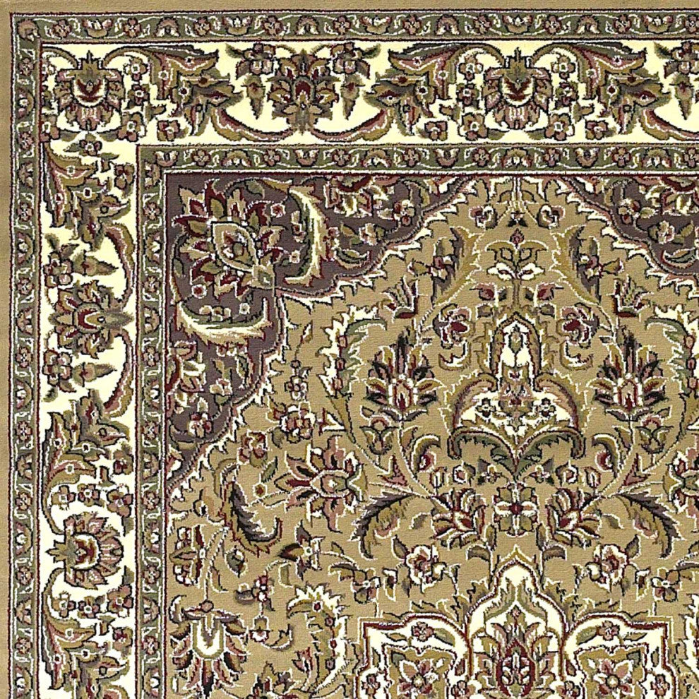 HomeRoots 7' Octagon Beige or Ivory Floral Medallion Bordered Indoor Area Rug