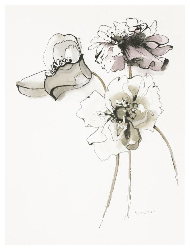 "Three Somniferums Poppies Neutral" Paper Print by Shirley Novak, 38"x50"