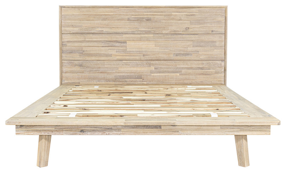 Gia Acacia Wood Panel Bed, Light Brown, Queen