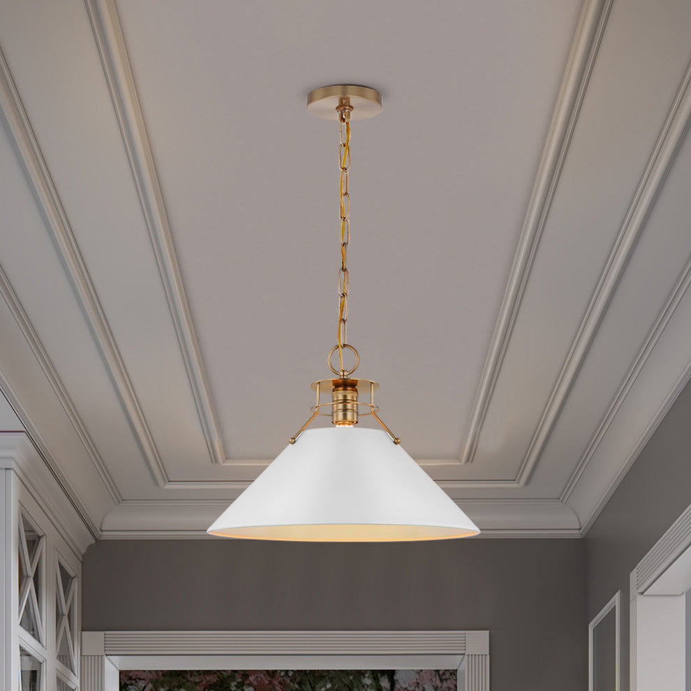 Outpost 1-Light Large Pendant, Matte White With Burnished Brass