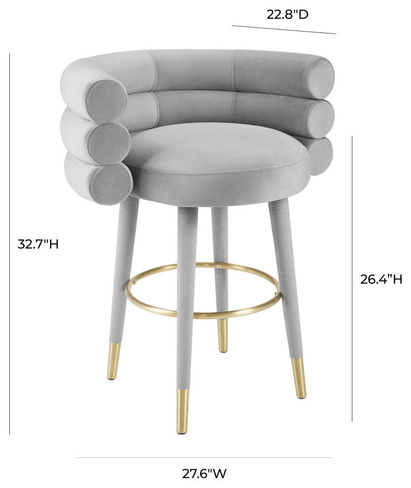 Betty Velvet Barstool, Grey, Counter Height