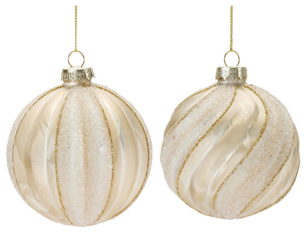 Ribbed Glitter Glass Ball Ornament, 12-Piece Set