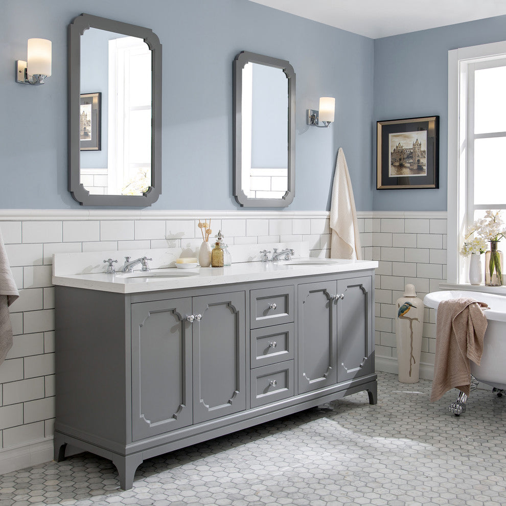 72" Wide Cashmere Gray Double Sink Quartz Carrara Bathroom Vanity