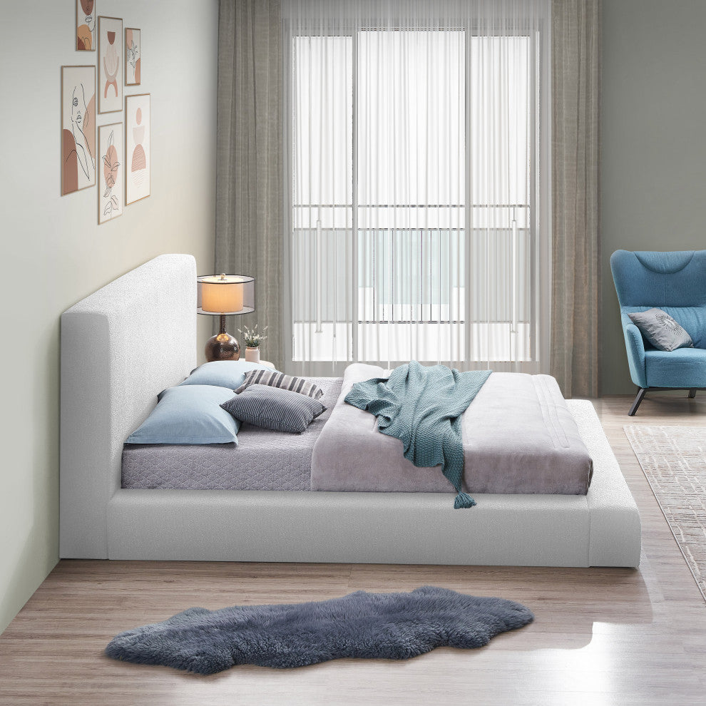 Terra Boucle Fabric Upholstered Bed, White, Full