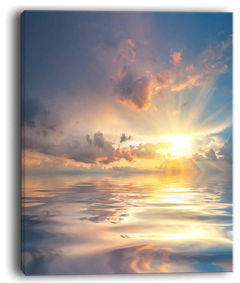 "Sunset Over Sea With Reflection" Modern Landscape Wall Art Canvas, 30"x40"