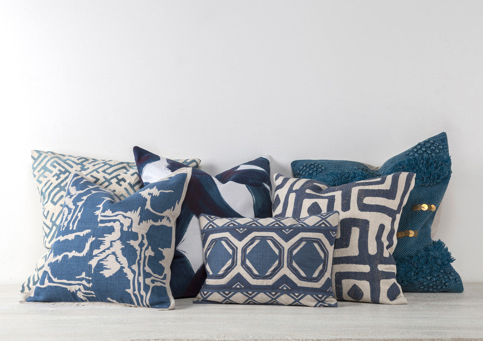 Kosas Home Rilo Printed 22" Throw Pillow, Indigo