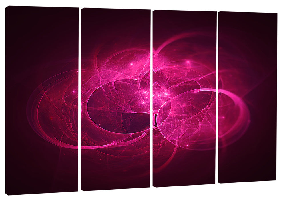 "Glowing Magenta Circles" Abstract Digital Art Canvas Print, 4 Panels
