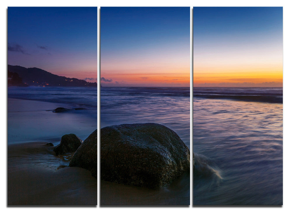 "Dark Tropical Seashore in Evening" Metal Wall Art, 3 Panels, 36"x28"