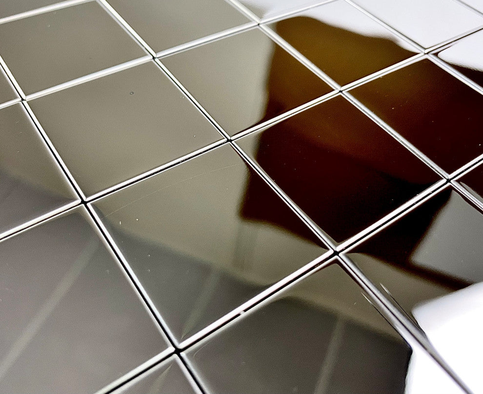 Stainless Steel 12 in. x 12 in. Square Mosaic Wall Tile,Silver,Peel & Stick, Piece
