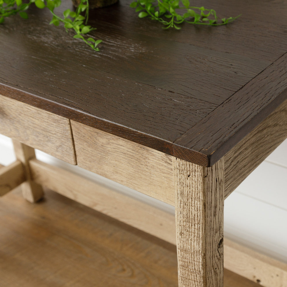Rustic Writing Table, White With Van Dyke Brown Glaze and Rich Tobacco