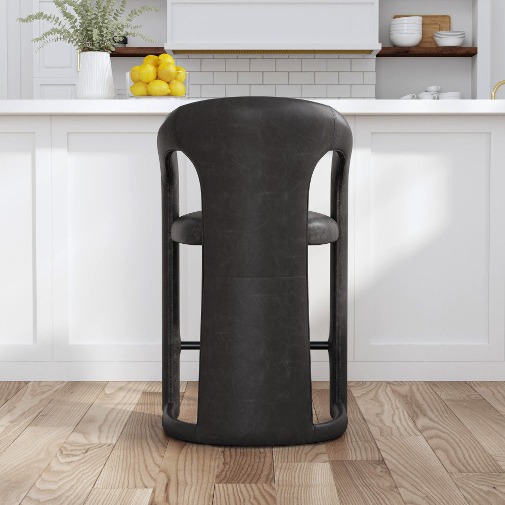 Kosas Home Archie 26" Distressed Leather Counter Stool, Charcoal