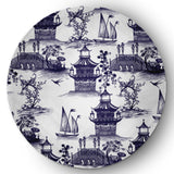 China Old Oriental Chenille Area Rug, Navy, 5' Round