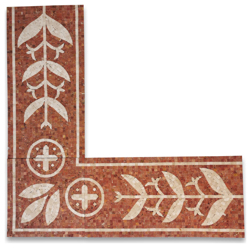 Coral Carnelian 11x11 Marble Mosaic Border Corner Tile Polished, 1 piece