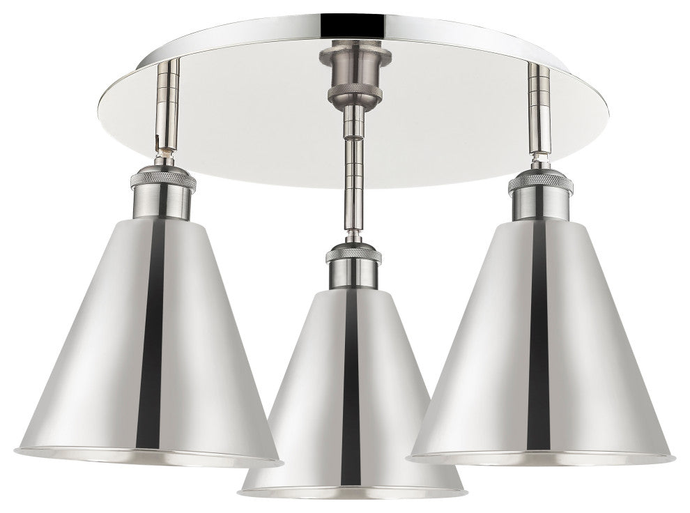 Ballston Cone-3 Light 20" Flush Mount-Polished Nickel Shade