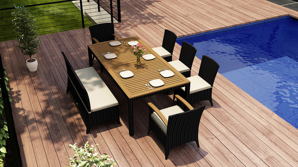 Arbor 7-Piece Bench Dining Set, Canvas Natural