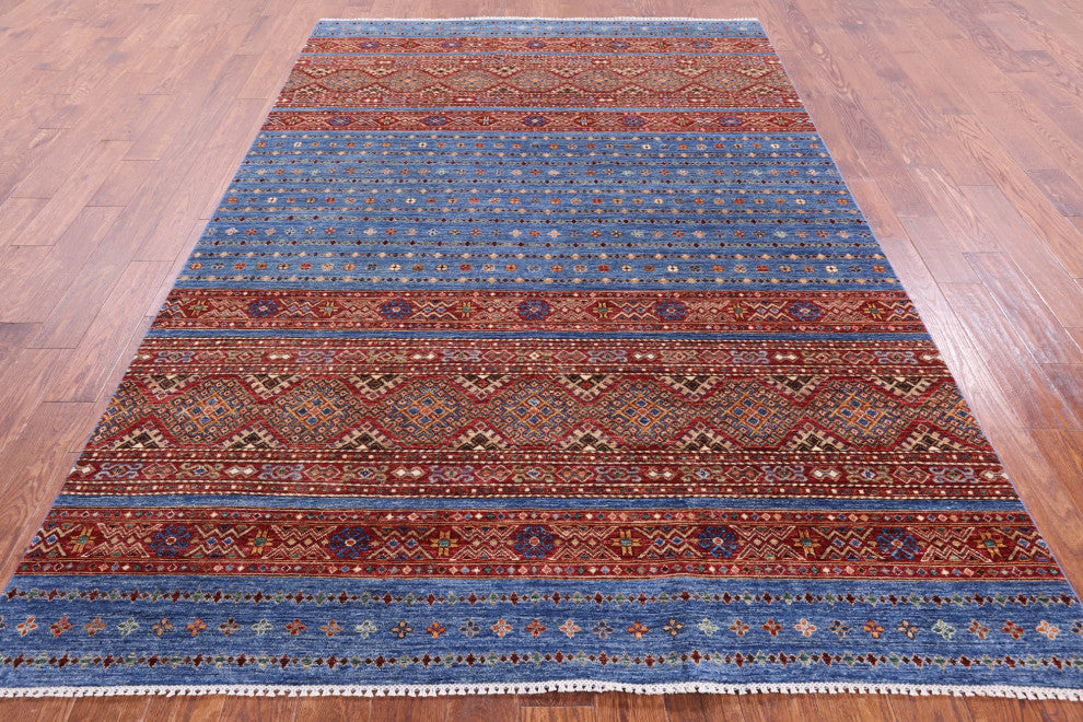 6' 7" X 10' 0" Hand Knotted Khorjin Super Kazak Wool Rug - Q12361