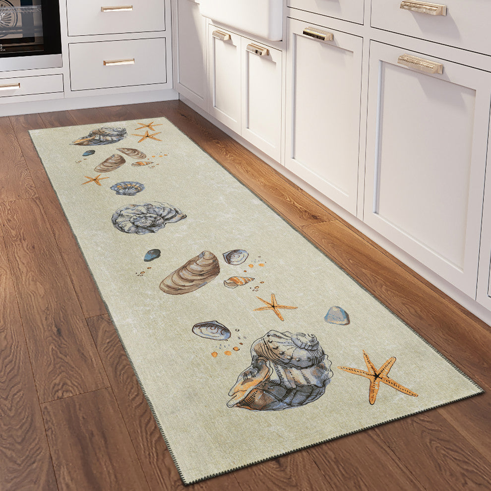 Indoor/Outdoor Seabreeze SZ9 Ivory Machine Washable 2'3" x 7'6" Runner Rug