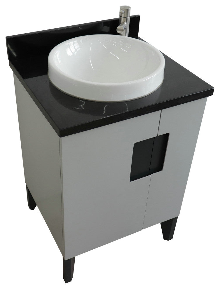 25" Single Sink Vanity, Light Gray Finish With Black Galaxy Granite