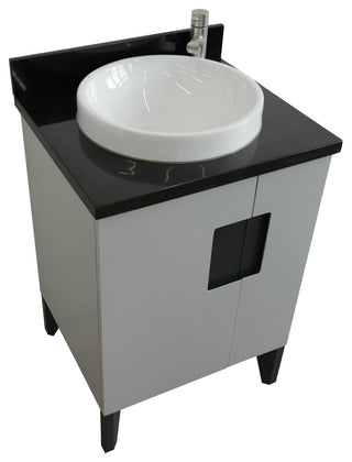 25" Single Sink Vanity, Light Gray Finish With Black Galaxy Granite
