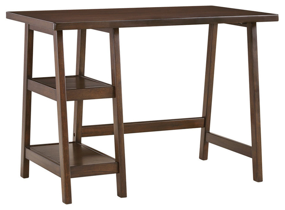 Wooden Desk with Two Side Stacked Shelves, Small, Brown