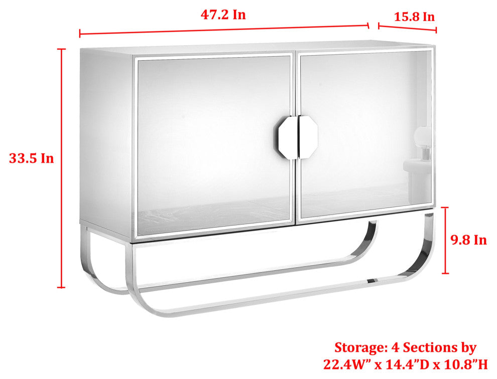 Nicole Miller Jacelynn Sideboard, Grey/Chrome, 2-Door